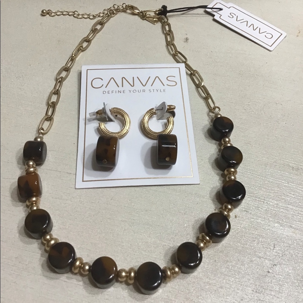 🔥❤️ CANVAS Necklace and Earring set 2pc. NWT. Brown gold extension. 🔥❤️